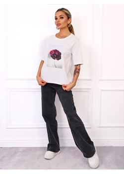 T-SHIRT Z NADRUKIEM KWIATKA- BIAŁY ze sklepu olika.com.pl w kategorii Bluzki damskie - zdjęcie 185794987