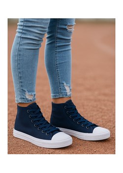 Klasyczne granatowe trampki damskie z wysoką cholewką /H2 16732 G9-84/ ze sklepu Pantofelek24.pl w kategorii Trampki damskie - zdjęcie 185795228