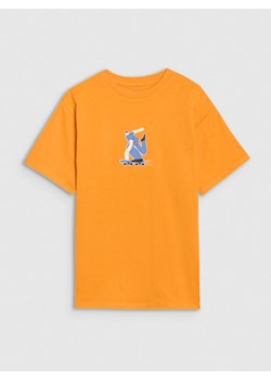 Chłopięcy t-shirt z nadrukiem 4F 4FJRSS25TTSHM2641 - pomarańczowy ze sklepu Sportstylestory.com w kategorii T-shirty chłopięce - zdjęcie 185805607
