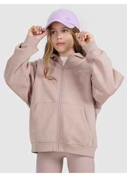 Dziewczęca bluza rozpinana z kapturem 4F 4FJWAW25TSWSF1941 - beżowa ze sklepu Sportstylestory.com w kategorii Bluzy dziewczęce - zdjęcie 185805737