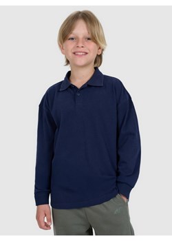 Chłopięcy longsleeve polo 4F 4FJWAW25TLONM483 - granatowy ze sklepu Sportstylestory.com w kategorii T-shirty chłopięce - zdjęcie 185805856