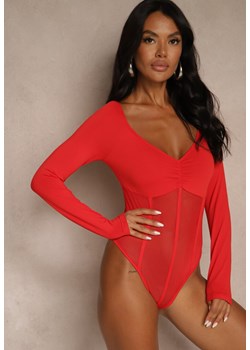 Czerwone Body Vices o Fasonie Longsleeve z Dekoltem w Kształcie V Asstre ze sklepu renee.pl w kategorii Body damskie - zdjęcie 185808166