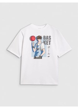Chłopięcy t-shirt oversize z nadrukiem 4F 4FJRAW25TTSHM3062 - biały ze sklepu Sportstylestory.com w kategorii T-shirty chłopięce - zdjęcie 185812207