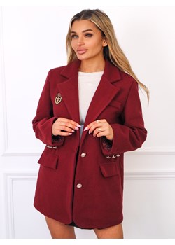 PŁASZCZ MARYNARKA Z NASZYWKĄ- BORDOWY ze sklepu olika.com.pl w kategorii Płaszcze damskie - zdjęcie 185818016
