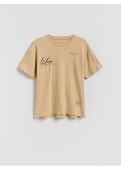 Reserved - T-shirt z nadrukiem - beżowy ze sklepu Reserved w kategorii Bluzki dziewczęce - zdjęcie 185826836