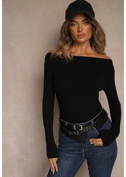 Czarna Wiskozowa Bluzka Longsleeve z Dekoltem Typu Łódka Zaide ze sklepu renee.pl w kategorii Bluzki damskie - zdjęcie 185832799