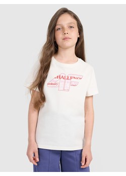 Dziewczęcy t-shirt z nadrukiem 4F 4FJRAW25TTSHF3189-11S - biały ze sklepu Sportstylestory.com w kategorii Bluzki dziewczęce - zdjęcie 185837587