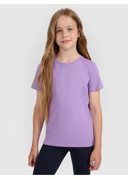 Dziewczęcy t-shirt bez nadruku 4F 4FJRAW25TTSHF3233 - fioletowy ze sklepu Sportstylestory.com w kategorii Bluzki dziewczęce - zdjęcie 185837707