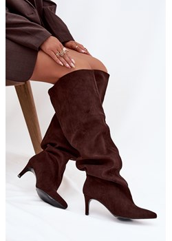Damskie Wsuwane Kozaki Na Szpilce Czekoladowe Mavilla - id: 38998 - marki Boto - 185841228 Damskie Wsuwane Kozaki Na Szpilce Czekoladowe Mavilla ze sklepu ZAZOO w kategorii Kozaki damskie - zdjęcie 185841228