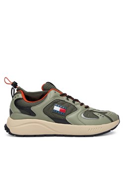 Sneakersy Tommy Jeans Tjm Runner Mix Material EM0EM01620 Khaki ze sklepu eobuwie.pl w kategorii Buty sportowe męskie - zdjęcie 185841666