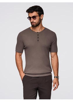T-shirt męski dzianinowy z guzikami przy dekolcie – popielaty V4 OM-TSCT-0254 ze sklepu ombre w kategorii T-shirty męskie - zdjęcie 185843117