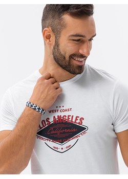 T-shirt męski z nadrukiem - biały V-21B S1434 ze sklepu ombre w kategorii T-shirty męskie - zdjęcie 185843198