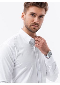 Koszula męska z długim rękawem SLIM FIT - biała K504 ze sklepu ombre w kategorii Koszule męskie - zdjęcie 185843297