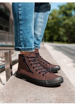 Trampki męskie sneakersy - ciemnobrązowe T352 ze sklepu ombre w kategorii Trampki męskie - zdjęcie 185843329