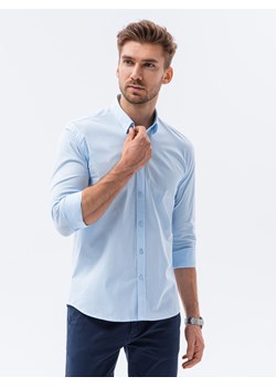 Koszula męska z długim rękawem SLIM FIT - błękitna K504 ze sklepu ombre w kategorii Koszule męskie - zdjęcie 185843386