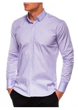 Koszula męska z długim rękawem SLIM FIT - wrzosowa K504 ze sklepu ombre w kategorii Koszule męskie - zdjęcie 185843425