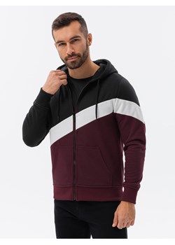 Bluza męska trzykolorowa rozpinana z kapturem - czarna V2 B1419 ze sklepu ombre w kategorii Bluzy męskie - zdjęcie 185843539