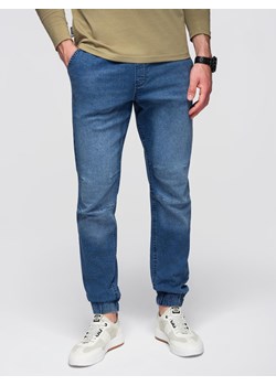 Męskie spodnie JOGGERY jeansowe z efektem sprania - niebieskie V2 OM-PADJ-0267 ze sklepu ombre w kategorii Jeansy męskie - zdjęcie 185843648