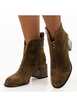 Camelowe zamszowe botki damskie na obcasie Vinceza 66811 ze sklepu suzana.pl w kategorii Botki - zdjęcie 185844155