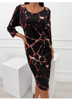 Czarna Prosta Sukienka Plus Size ze Wzorem ze sklepu ModnaKiecka.pl w kategorii Sukienki - zdjęcie 185844765