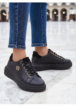 Damskie sneakersy Erato Nero na platformie ze skóry ekologicznej 5cm ze sklepu royalfashion.pl w kategorii Buty sportowe damskie - zdjęcie 185844907