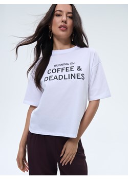 Mohito - Bawełniany t-shirt z nadrukiem - biały ze sklepu Mohito w kategorii Bluzki damskie - zdjęcie 185845879