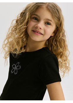 Reserved - T-shirt z cyrkoniami - czarny ze sklepu Reserved w kategorii Bluzki dziewczęce - zdjęcie 185849886