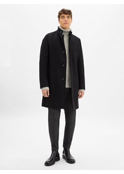 HUGO Męski wełniany płaszcz - Mintra Mężczyźni czarny jednolity ze sklepu vangraaf w kategorii Płaszcze męskie - zdjęcie 185851269