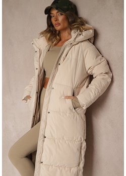 Jasnobeżowa Zimowa Kurtka z Pikowanymi Przeszyciami Kapturem i Suwakami Gionea ze sklepu renee.pl w kategorii Kurtki damskie - zdjęcie 185852357