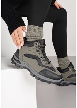 Czarno-Zielone Buty Trekkingowe Trapery Vices Ozdobione Geometrycznym Motywem Anarisse ze sklepu renee.pl w kategorii Workery damskie - zdjęcie 185852569