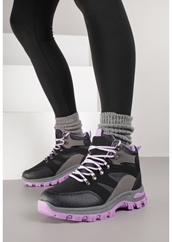 Czarno-Fioletowe Buty Trekkingowe Trapery Vices z Geometrycznym Wzorem Norrive ze sklepu renee.pl w kategorii Workery damskie - zdjęcie 185852575