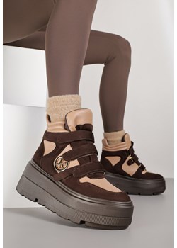 Beżowo-Brązowe Botki Sneakersy Vices na Platformie w Stylu Y2K Gelira ze sklepu renee.pl w kategorii Botki - zdjęcie 185852599