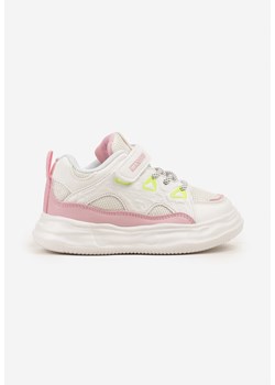 Biało-Różowe Buty Sportowe Sneakersy na Rzep ze Skórzaną Wkładką Falinea ze sklepu born2be.pl w kategorii Buty sportowe dziecięce - zdjęcie 185853208
