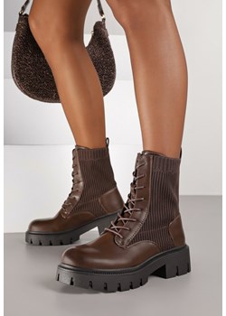 Brązowe Botki Typu Workery z Elastyczną Cholewką Polie ze sklepu born2be.pl w kategorii Workery damskie - zdjęcie 185853359