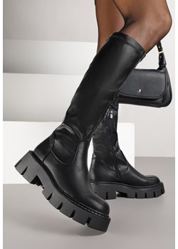 Czarne Kozaki Vices na Grubej Podeszwie z Dopasowaną Cholewką Rendie ze sklepu born2be.pl w kategorii Kozaki damskie - zdjęcie 185853587