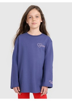 Dziewczęcy longsleeve z nadrukiem 4F 4FJRAW25TLONF589 - granatowy ze sklepu Sportstylestory.com w kategorii Bluzki dziewczęce - zdjęcie 185854899
