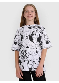Dziewczęcy t-shirt oversize z nadrukiem 4F 4FJRAW25TTSHF3069 - biały ze sklepu Sportstylestory.com w kategorii Bluzki dziewczęce - zdjęcie 185854909