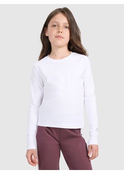 Dziewczęcy longsleeve bez nadruku 4F 4FJRAW25TLONF603 - biały ze sklepu Sportstylestory.com w kategorii Bluzki dziewczęce - zdjęcie 185854918