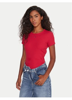 Tommy Jeans T-Shirt Essential DW0DW17383 Różowy Slim Fit ze sklepu MODIVO w kategorii Bluzki damskie - zdjęcie 185869686