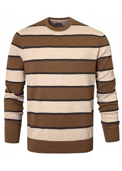 Bawełniany Sweter Męski, Okrągły Dekolt - Pako Jeans - Brąz i Beż, Pasy SWPJNSderkoBR ze sklepu JegoSzafa.pl w kategorii Swetry męskie - zdjęcie 185885656