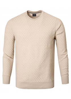 Bawełniany Sweter Męski, Okrągły Dekolt - Pako Jeans - Ecru, Tkanina z Fakturą SWPJNSbenedettiBZ ze sklepu JegoSzafa.pl w kategorii Swetry męskie - zdjęcie 185885667