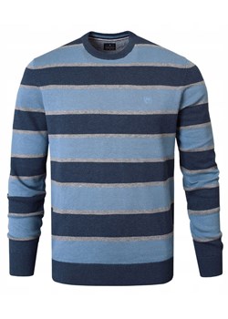 Bawełniany Sweter Męski, Okrągły Dekolt - Pako Jeans - Niebieski i Granat, Pasy SWPJNSderkoNB ze sklepu JegoSzafa.pl w kategorii Swetry męskie - zdjęcie 185885679