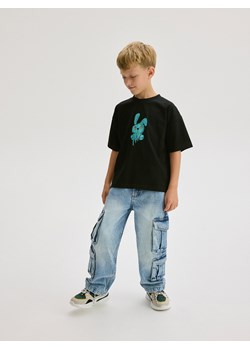 Reserved - Bawełniany t-shirt oversize - czarny ze sklepu Reserved w kategorii T-shirty chłopięce - zdjęcie 185889179