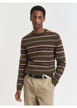 Gant Męski wełniany sweter - Fair Isle Mężczyźni trzcinowy wzorzysty ze sklepu vangraaf w kategorii Swetry męskie - zdjęcie 185889896