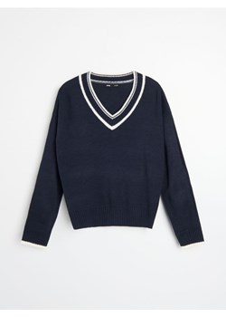 Sinsay - Sweter z kontrastowym dekoltem - granatowy ze sklepu Sinsay w kategorii Swetry damskie - zdjęcie 185894737
