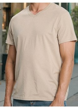 Sinsay - Koszulka basic z dekoltem w serek - beżowy ze sklepu Sinsay w kategorii T-shirty męskie - zdjęcie 185894995