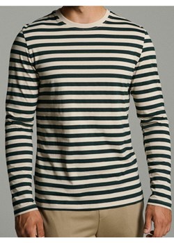 Sinsay - Bawełniana koszulka z długimi rękawami w paski - zielony ze sklepu Sinsay w kategorii T-shirty męskie - zdjęcie 185895108