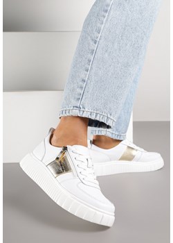 Białe Sneakersy ze Skóry Naturalnej z Metalicznym Zdobieniem Zorentee ze sklepu renee.pl w kategorii Buty sportowe damskie - zdjęcie 185895918