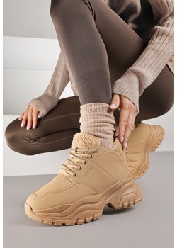 Jasnobrązowe Trapery Sneakersy Vices na Platformie z Tłoczeniem Nirrise ze sklepu renee.pl w kategorii Workery damskie - zdjęcie 185896217