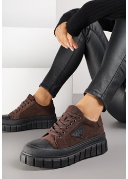 Brązowe Sneakersy Vices na Platformie z Ozdobą i Napisem Leawen ze sklepu renee.pl w kategorii Buty sportowe damskie - zdjęcie 185896307